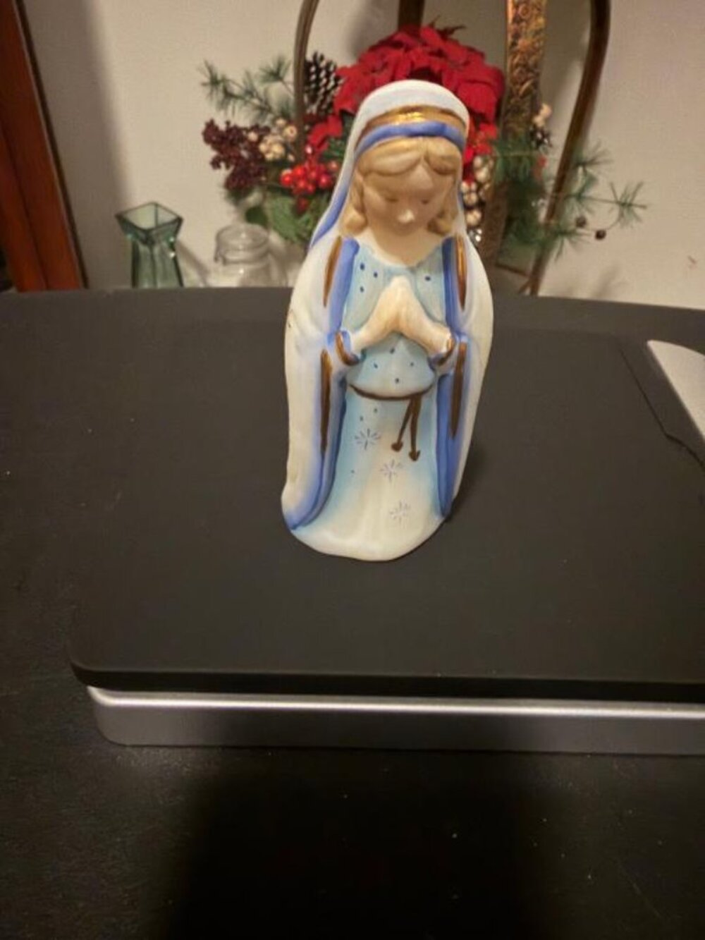Fenton First Edition Hand Painted Virgin Mary Glass Figurine Signed 5"